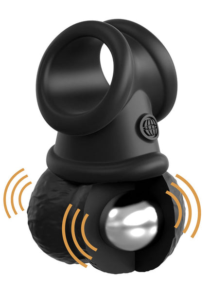 King Cock Elite The Crown Jewels Vibrating Silicone Balls - Black USB Rechargeable Vibrating Cock Ring