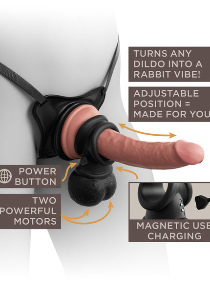 King Cock Elite The Crown Jewels Vibrating Silicone Balls - Black USB Rechargeable Vibrating Cock Ring