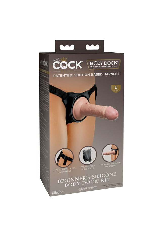 King Cock Elite Beginner's Silicone Body Dock Kit - Body Dock Strap-On Harness with 15.2 cm Dong