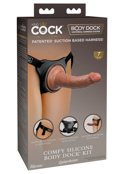 King Cock Elite Comfy Silicone Body Dock Kit - Body Dock Strap-On Harness with Tan 17.8 cm Dong