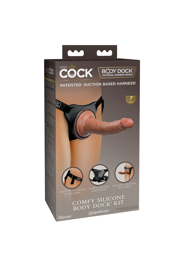 King Cock Elite Comfy Silicone Body Dock Kit - Body Dock Strap-On Harness with Tan 17.8 cm Dong