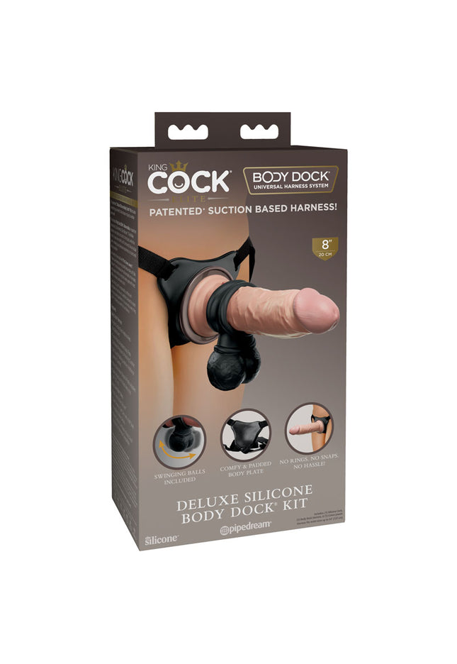 King Cock Elite Deluxe Silicone Body Dock Kit - Body Dock Strap-On Harness with 20.3 cm Dong & Swinging Balls Ring