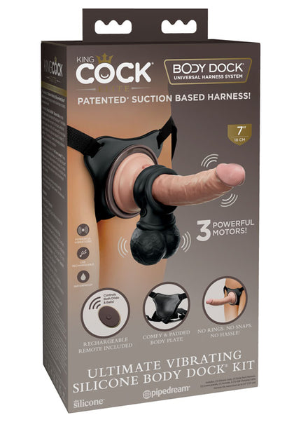 King Cock Elite Ultimate Vibrating Silicone Body Dock Kit - Body Dock Strap-On Harness with 17.8 cm Vibrating Dong & Vibrating Balls