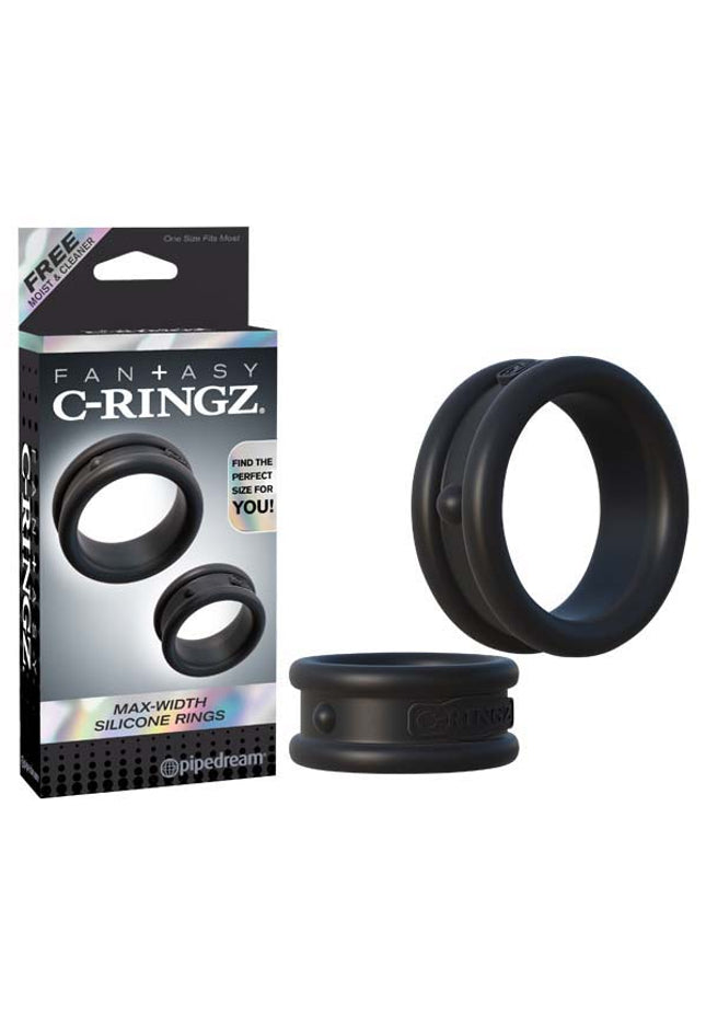 Fantasy C-Ringz Max Width Silicone Rings - Black Cock Rings - Set of 2