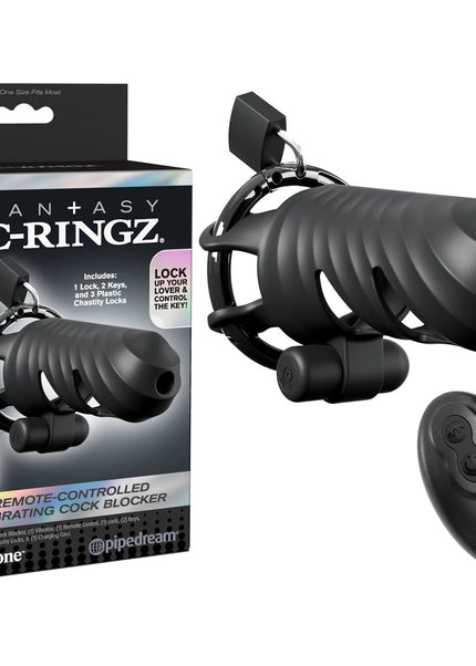 Fantasy C-Ringz Remote-Controlled Vibrating Cock Blocker - Black Vibrating Cock Cage