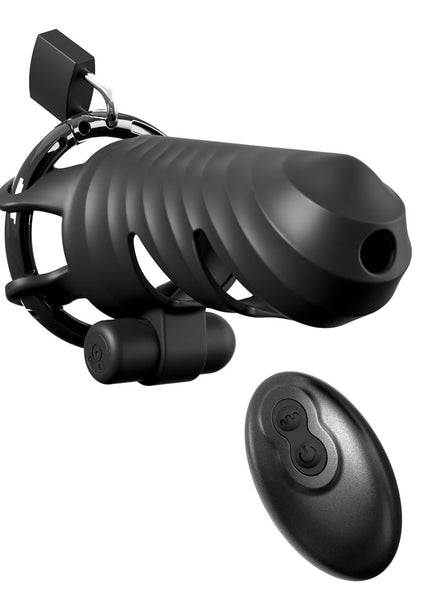 Fantasy C-Ringz Remote-Controlled Vibrating Cock Blocker - Black Vibrating Cock Cage