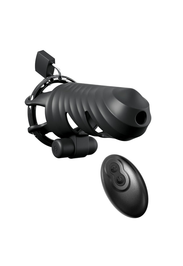 Fantasy C-Ringz Remote-Controlled Vibrating Cock Blocker - Black Vibrating Cock Cage