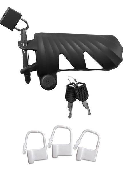 Fantasy C-Ringz Remote-Controlled Vibrating Cock Blocker - Black Vibrating Cock Cage