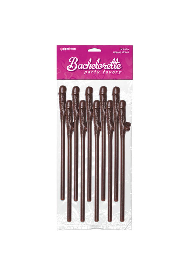 Bachelorette Party Favors - Dicky Sipping Straws - Chocolate Coloured Straws - Set of 10