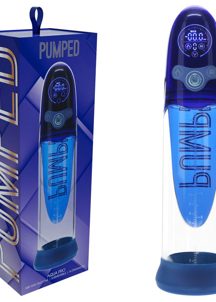 PUMPED Aqua-Pro Auto Pump - Blue - Blue/Clear USB Rechargeable AI-Enabled Submersible Auto Penis Pump