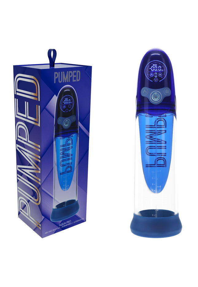 PUMPED Aqua-Pro Auto Pump - Blue - Blue/Clear USB Rechargeable AI-Enabled Submersible Auto Penis Pump