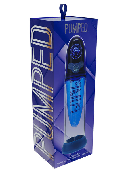 PUMPED Aqua-Pro Auto Pump - Blue - Blue/Clear USB Rechargeable AI-Enabled Submersible Auto Penis Pump
