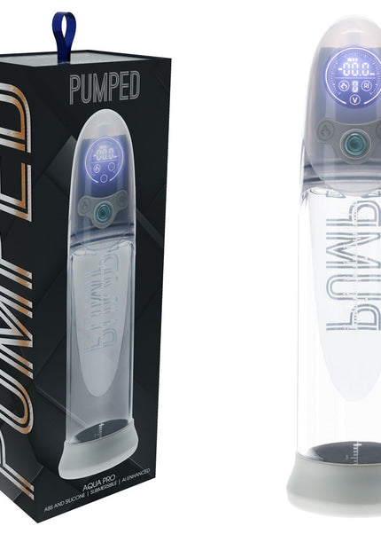 PUMPED Aqua-Pro Auto Pump - Grey - Grey/Clear USB Rechargeable AI-Enabled Submersible Auto Penis Pump