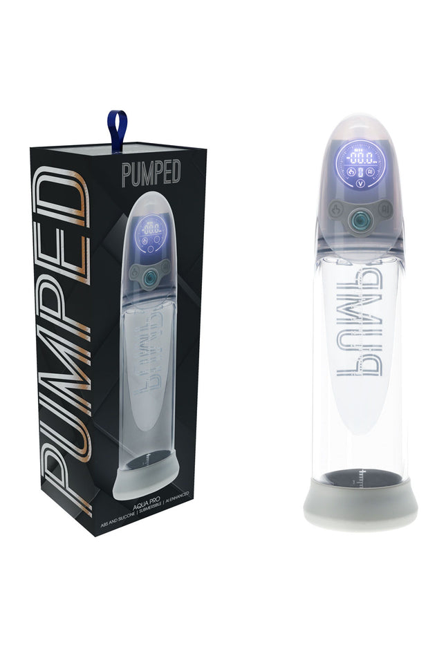 PUMPED Aqua-Pro Auto Pump - Grey - Grey/Clear USB Rechargeable AI-Enabled Submersible Auto Penis Pump