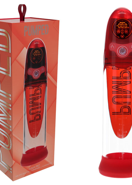 PUMPED Aqua-Pro Auto Pump - Red - Red/Clear USB Rechargeable AI-Enabled Submersible Auto Penis Pump