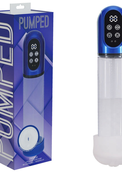 PUMPED Engage Automatic Penis Pump - Blue - Metallic Blue USB Rechargeable Auto Penis Pump