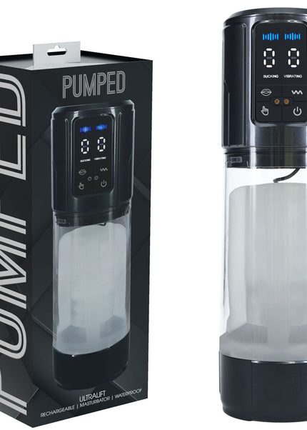 PUMPED UltraLift Automatic Masturbator - Gunmetal Grey/Clear USB Rechargeable Auto Masturbator