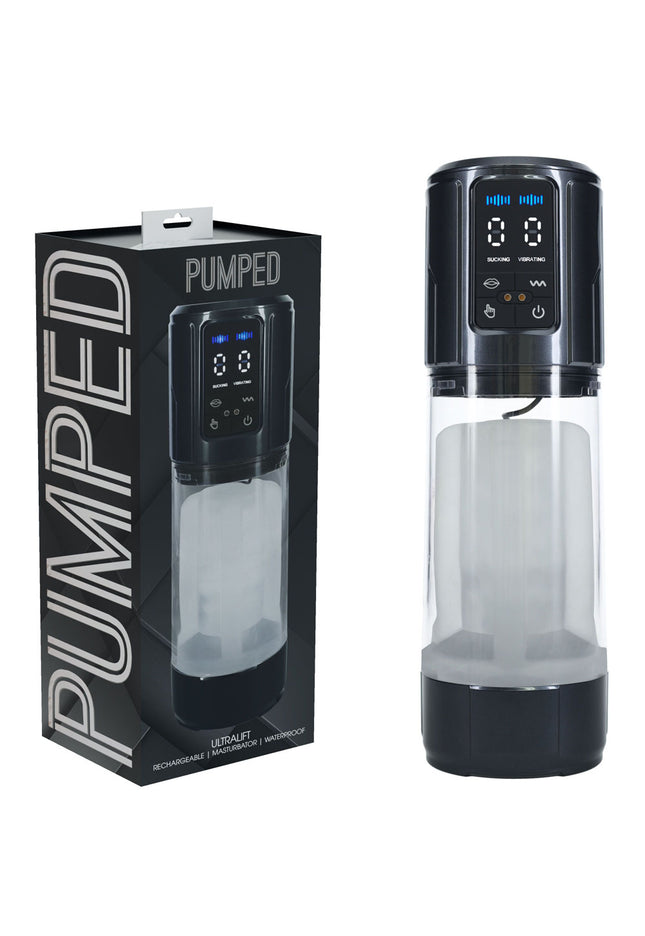 PUMPED UltraLift Automatic Masturbator - Gunmetal Grey/Clear USB Rechargeable Auto Masturbator