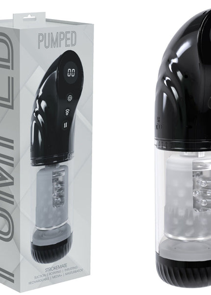PUMPED Strokemate - Black/Clear USB Rechargeable Sucking Rotating and Thrusting Auto Masturbator