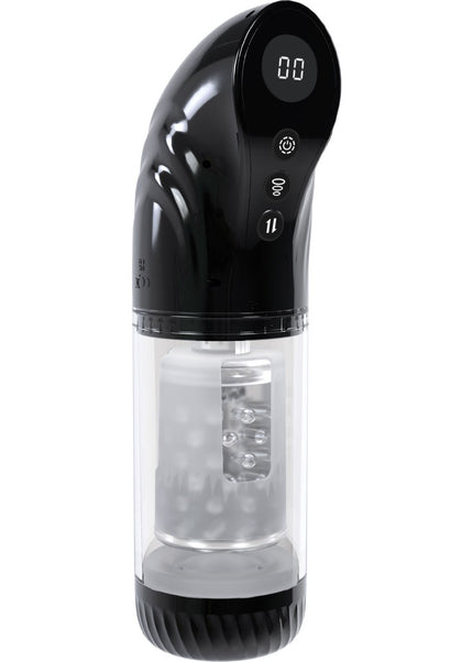 PUMPED Strokemate - Black/Clear USB Rechargeable Sucking Rotating and Thrusting Auto Masturbator