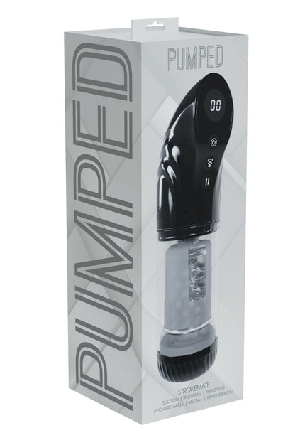 PUMPED Strokemate - Black/Clear USB Rechargeable Sucking Rotating and Thrusting Auto Masturbator