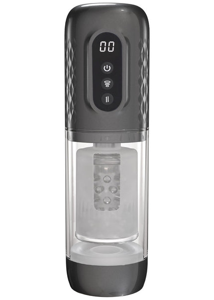 PUMPED Vortex - Gunmetal - Gunmetal Grey/Clear USB Rechargeable Sucking Rotating and Thrusting Auto Masturbator