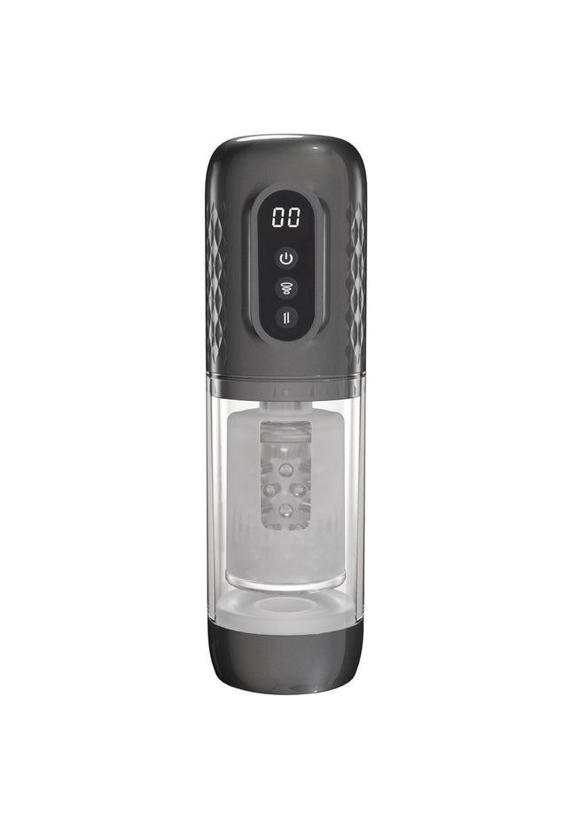 PUMPED Vortex - Gunmetal - Gunmetal Grey/Clear USB Rechargeable Sucking Rotating and Thrusting Auto Masturbator