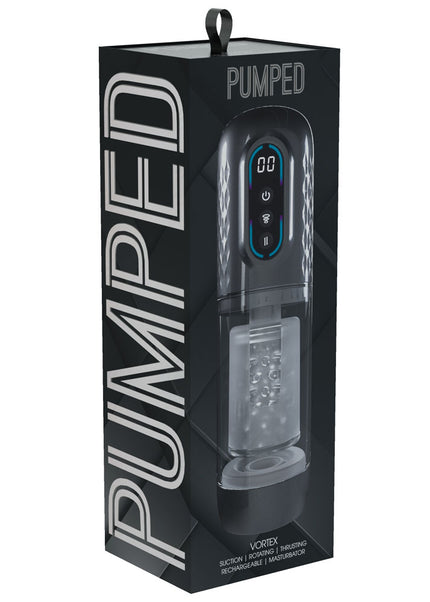 PUMPED Vortex - Gunmetal - Gunmetal Grey/Clear USB Rechargeable Sucking Rotating and Thrusting Auto Masturbator