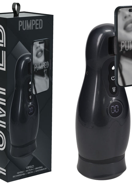 PUMPED Virtuo - Gunmetal - Gunmetal Grey/Clear USB Rechargeable Sucking And Vibrating Auto Masturbator