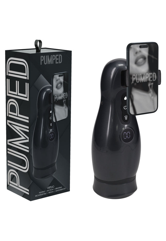 PUMPED Virtuo - Gunmetal - Gunmetal Grey/Clear USB Rechargeable Sucking And Vibrating Auto Masturbator