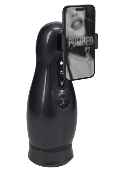 PUMPED Virtuo - Gunmetal - Gunmetal Grey/Clear USB Rechargeable Sucking And Vibrating Auto Masturbator