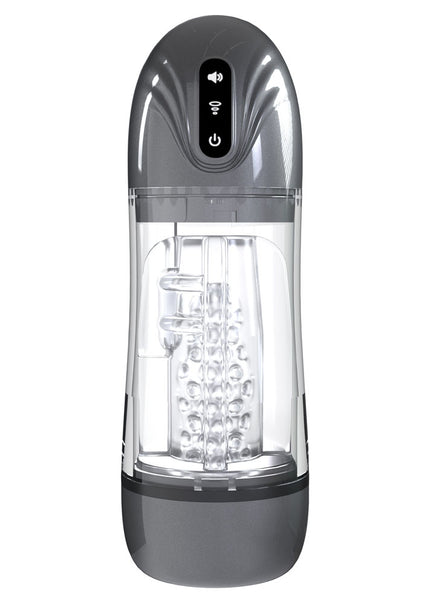 PUMPED SonicPull - Gunmetal - Gunmetal Grey/Clear USB Rechargeable Sucking And Vibrating Auto Masturbator