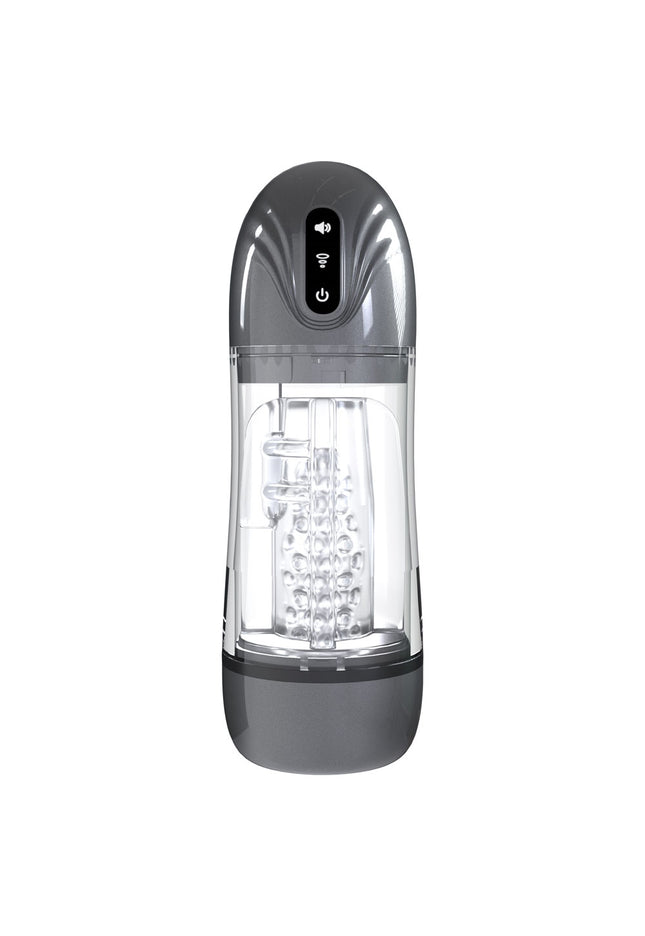 PUMPED SonicPull - Gunmetal - Gunmetal Grey/Clear USB Rechargeable Sucking And Vibrating Auto Masturbator