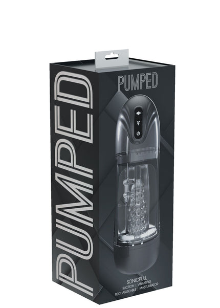 PUMPED SonicPull - Gunmetal - Gunmetal Grey/Clear USB Rechargeable Sucking And Vibrating Auto Masturbator