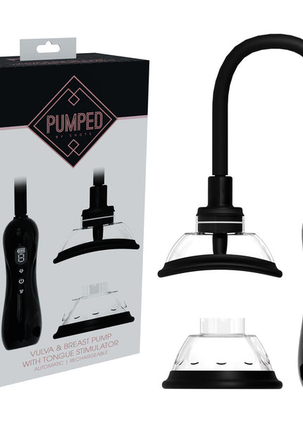 PUMPED Vulva & Breast Pump with Tongue Stimulator - Black - Black USB Rechargeable Ladies Pump Set