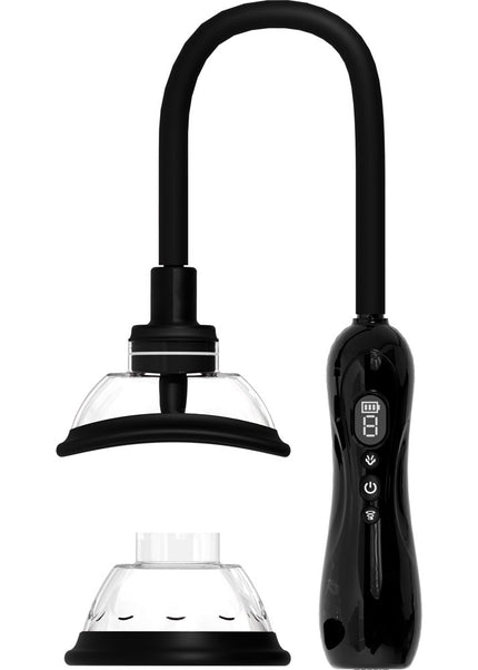 PUMPED Vulva & Breast Pump with Tongue Stimulator - Black - Black USB Rechargeable Ladies Pump Set