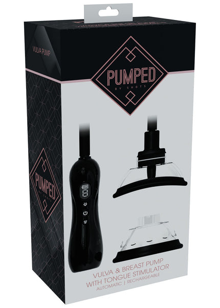 PUMPED Vulva & Breast Pump with Tongue Stimulator - Black - Black USB Rechargeable Ladies Pump Set