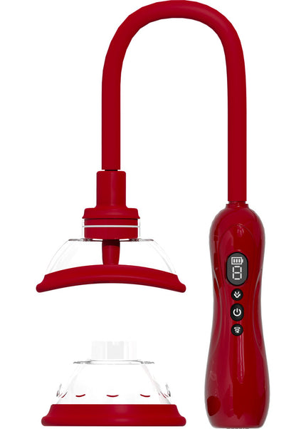 PUMPED Vulva & Breast Pump with Tongue Stimulator - Red - Red USB Rechargeable Ladies Pump Set