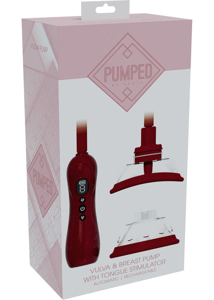 PUMPED Vulva & Breast Pump with Tongue Stimulator - Red - Red USB Rechargeable Ladies Pump Set