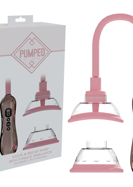 PUMPED Vulva & Breast Pump with Tongue Stimulator - Rose Gold - Rose Gold USB Rechargeable Ladies Pump Set