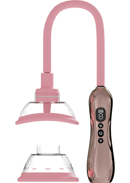 PUMPED Vulva & Breast Pump with Tongue Stimulator - Rose Gold - Rose Gold USB Rechargeable Ladies Pump Set