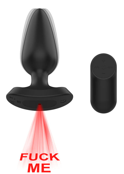 Passion Play Fuck ME Vibrating Anal Plug - Black 13.5 cm USB Rechargeable Vibrating Anal Plug with Laser Fuck Me Light