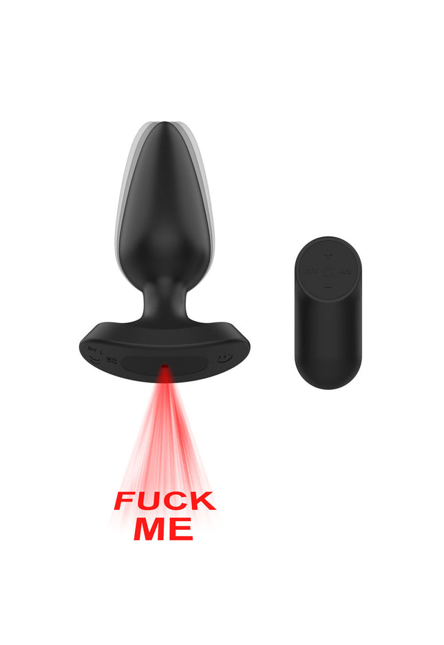 Passion Play Fuck ME Vibrating Anal Plug - Black 13.5 cm USB Rechargeable Vibrating Anal Plug with Laser Fuck Me Light