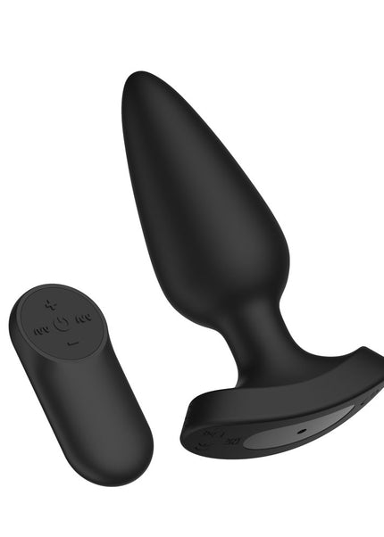 Passion Play Fuck ME Vibrating Anal Plug - Black 13.5 cm USB Rechargeable Vibrating Anal Plug with Laser Fuck Me Light