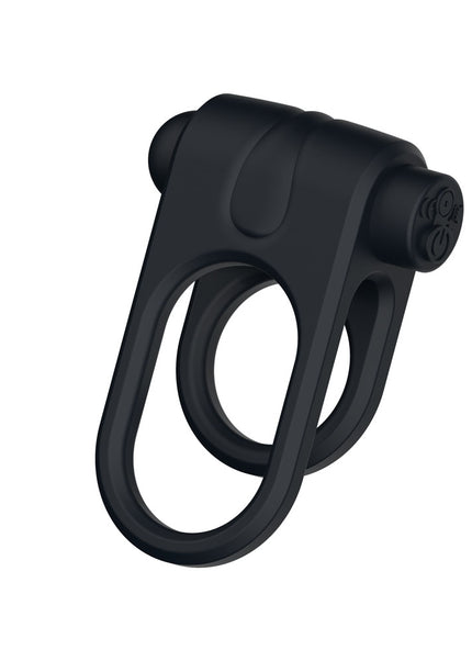 Passion Play Silicone Vibrating Dual Cockring - Black USB Rechargeable Cock & Balls Ring
