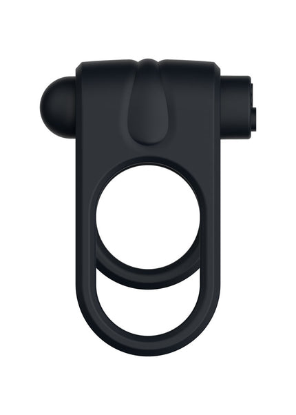 Passion Play Silicone Vibrating Dual Cockring - Black USB Rechargeable Cock & Balls Ring