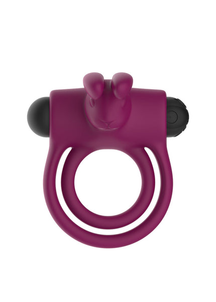 Passion Play Silicone Rabbit Vibrating Cockring - Purple USB Rechargeable Vibrating Penis and Balls Ring