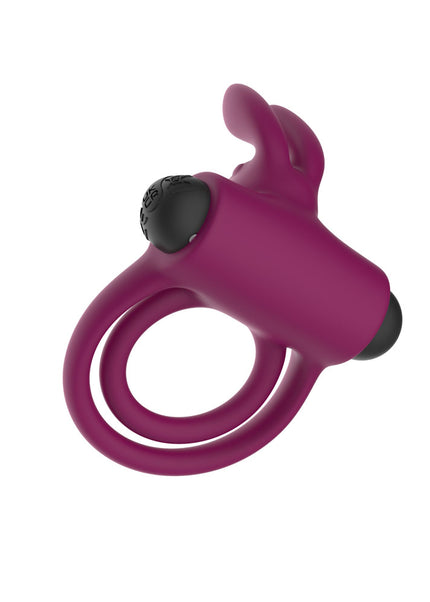 Passion Play Silicone Rabbit Vibrating Cockring - Purple USB Rechargeable Vibrating Penis and Balls Ring