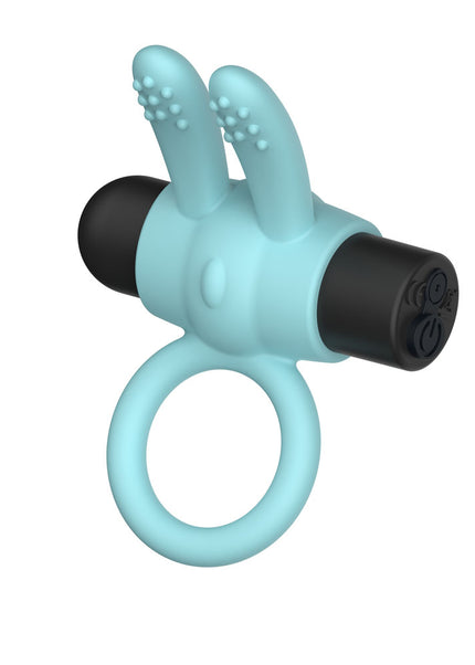 Passion Play Silicone Rabbit Vibrating Cockring - Blue - Blue USB Rechargeable Vibrating Penis Ring
