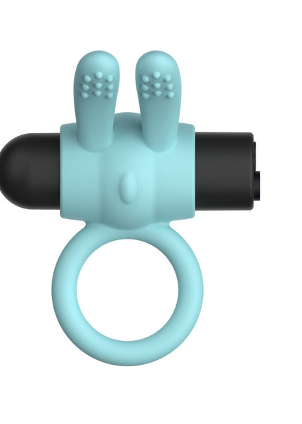 Passion Play Silicone Rabbit Vibrating Cockring - Blue - Blue USB Rechargeable Vibrating Penis Ring